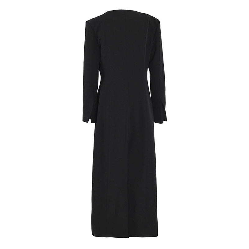 Graceful Collarless Single Breasted Strong Shoulder Long Tailored Coat