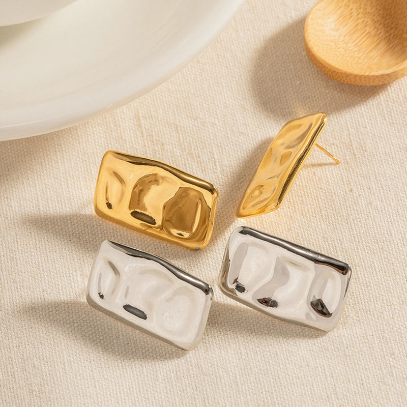 High Polished Statement Oversized Molten Rectangle Stud Earrings