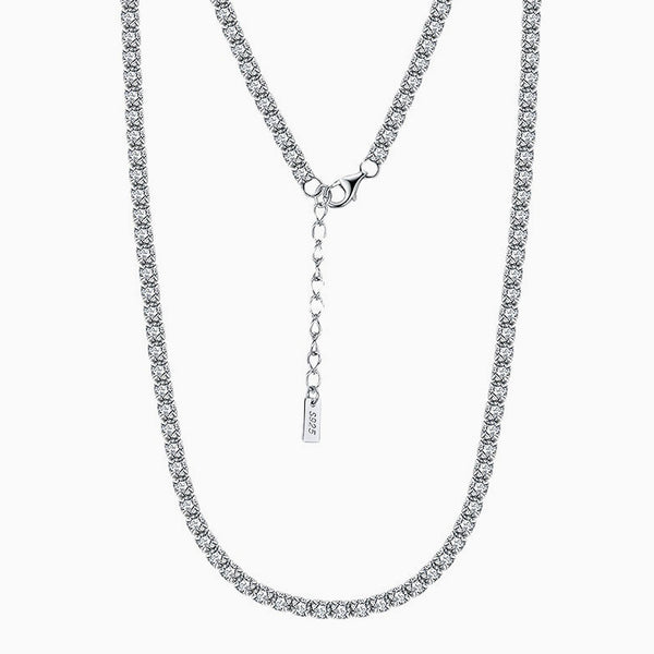 Iced Out Cubic Zirconia Rhodium Plated Sterling Silver Tennis Necklace