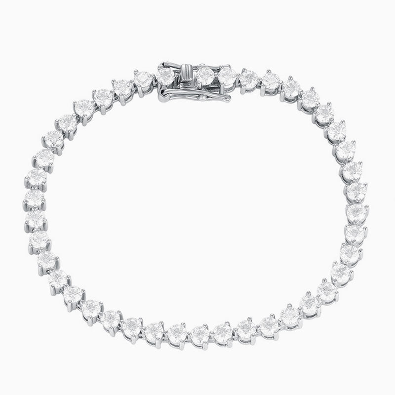 Iced Out Rhodium Plated Sterling Silver 3MM Moissanite Tennis Bracelet