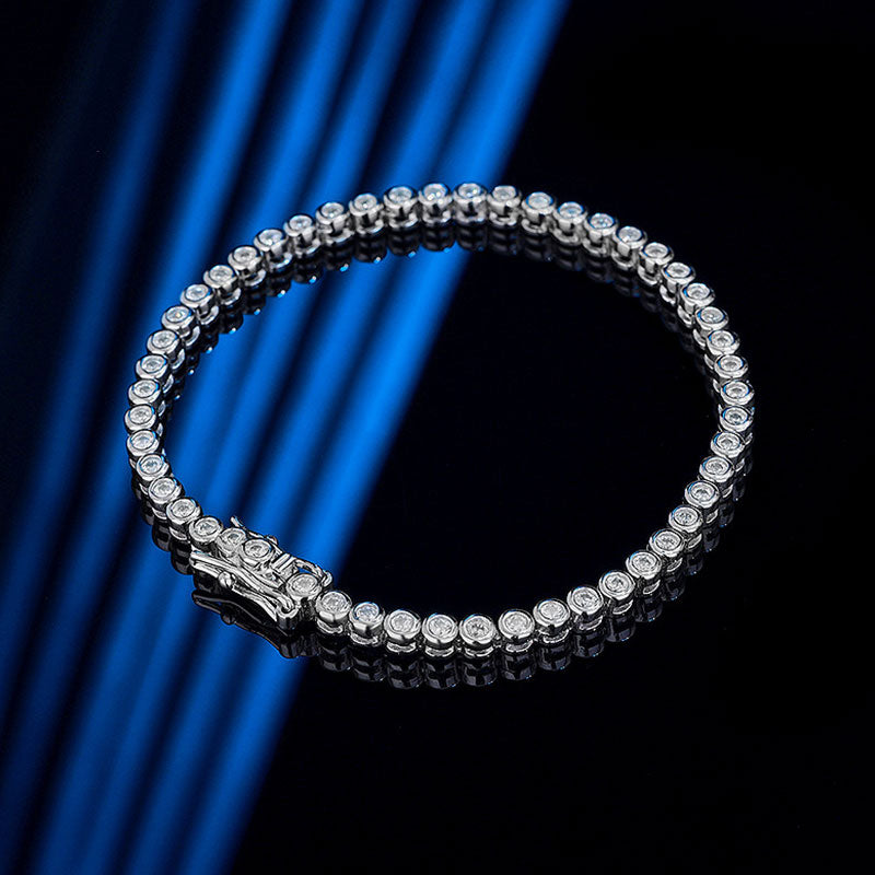 Iced Out Sterling Silver Round Bezel 2MM Moissanite Tennis Bracelet