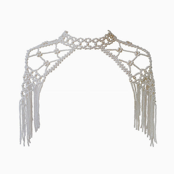 IT IS BAROQUE Macrame Fringe Imitation Pearl Choker Body Chain