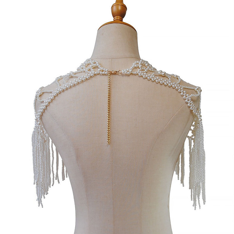 IT IS BAROQUE Macrame Fringe Imitation Pearl Choker Body Chain