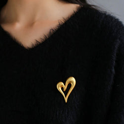 LOVE IS AROUND 18K Gold Plated Matted Puffed Open Heart Brooch