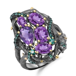 Luminous Emerald Green Nano Crystal Snake Natural Amethyst Ring