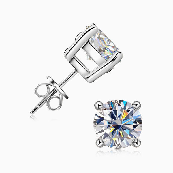 Luminous Sterling Silver Four Prong Basket Moissanite Solitaire Stud Earrings