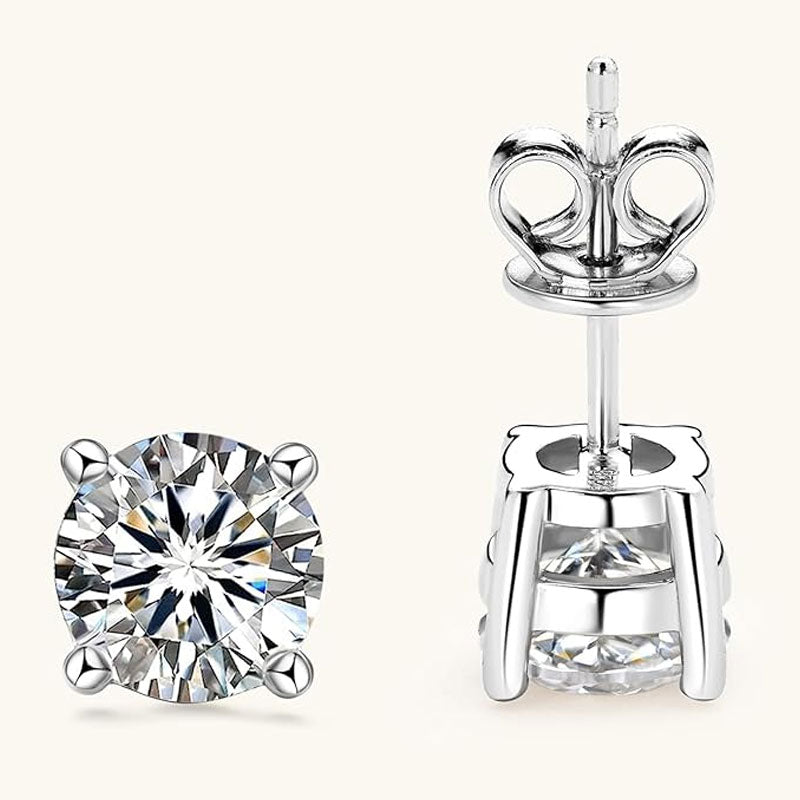 Luminous Sterling Silver Four Prong Basket Moissanite Solitaire Stud Earrings