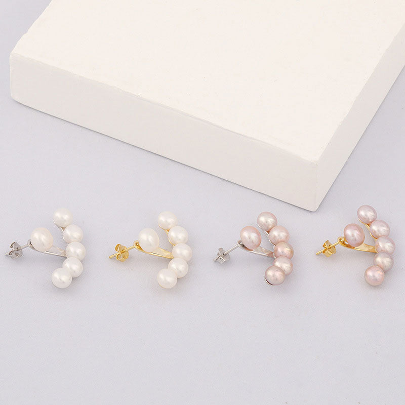 Luster Freshwater Pearl 18K Gold Plated Smile Ear Jacket Earrings