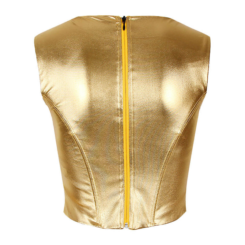 Lustrous Metallic Square Neck Suspender Strap Drop Waist Corset Cropped Top