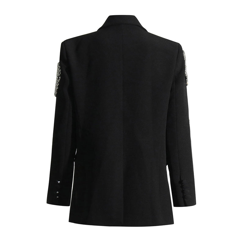 Luxury Crystal Bow Embellished Lapel Collar Single Breasted Blazer