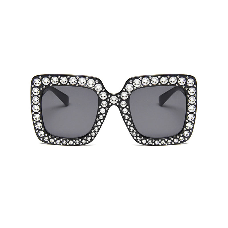 Luxury Crystal Embellished Oversized UV Protect Tinted Square Sunglasses