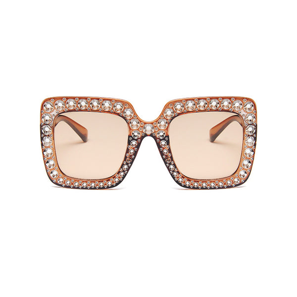 Luxury Crystal Embellished Oversized UV Protect Tinted Square Sunglasses