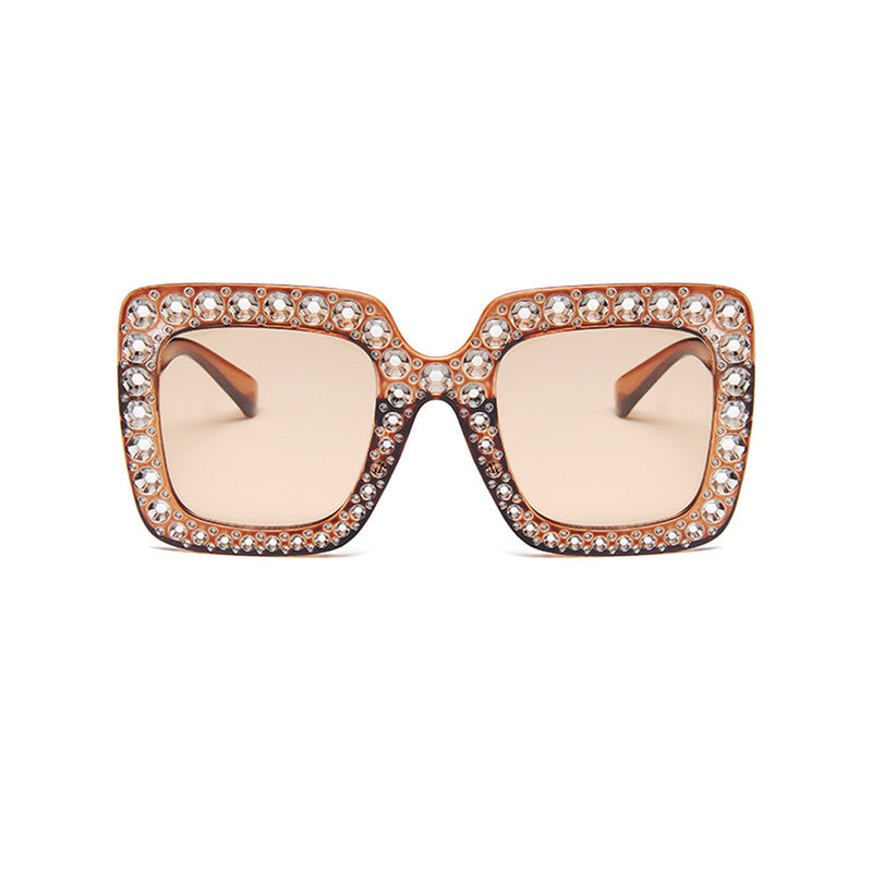 Luxury Crystal Embellished Oversized UV Protect Tinted Square Sunglasses