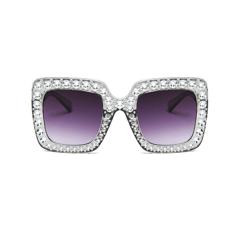 Luxury Crystal Embellished Oversized UV Protect Tinted Square Sunglasses