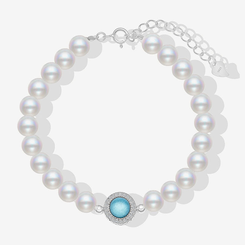 Luxury Freshwater Pearl Cubic Zirconia Aquamarine Crystal Charm Bracelet