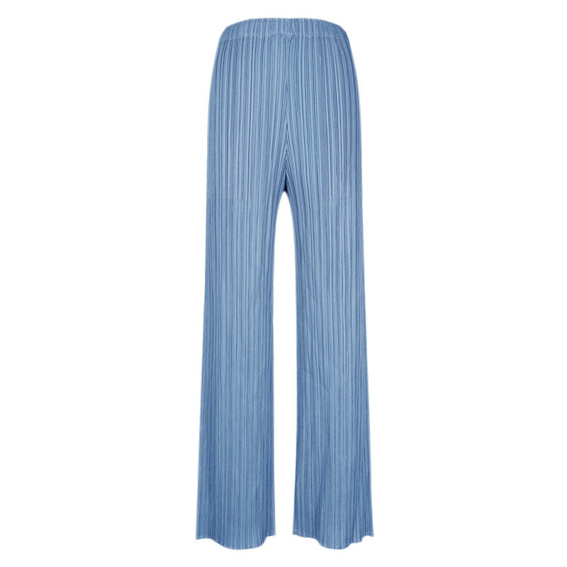 Luxury Solid Color High Waist  Ankle Length Straight Leg Pleated Pants