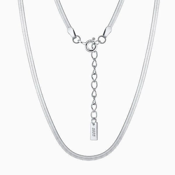 Minimalist Sided Snake Pure Sterling Silver 1.8MM Flat Chain Necklace