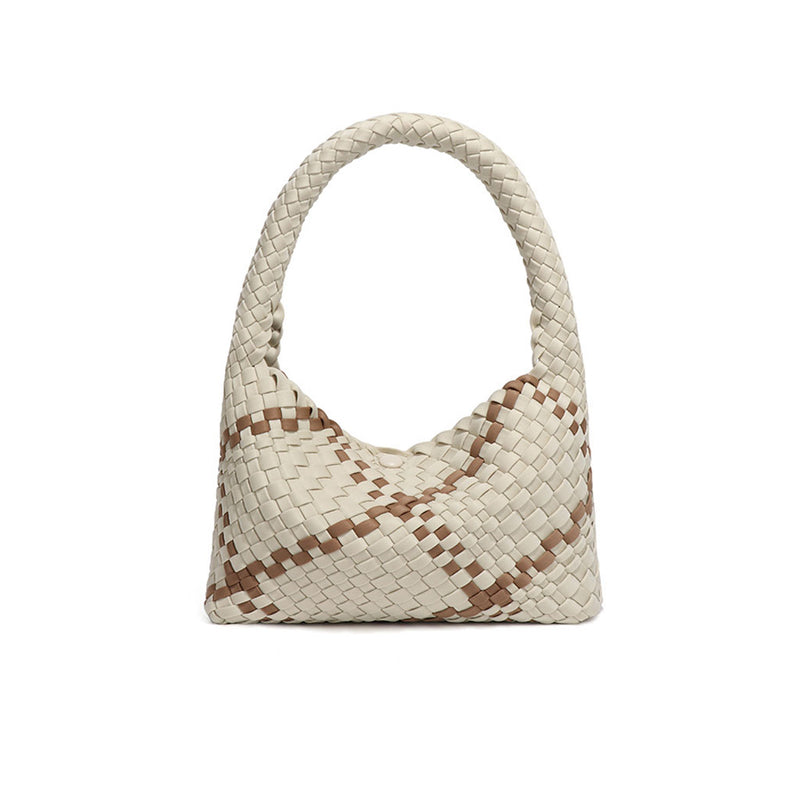 Monochromatic Pouch Top Handle Magnetic Closure Woven Shoulder Bag