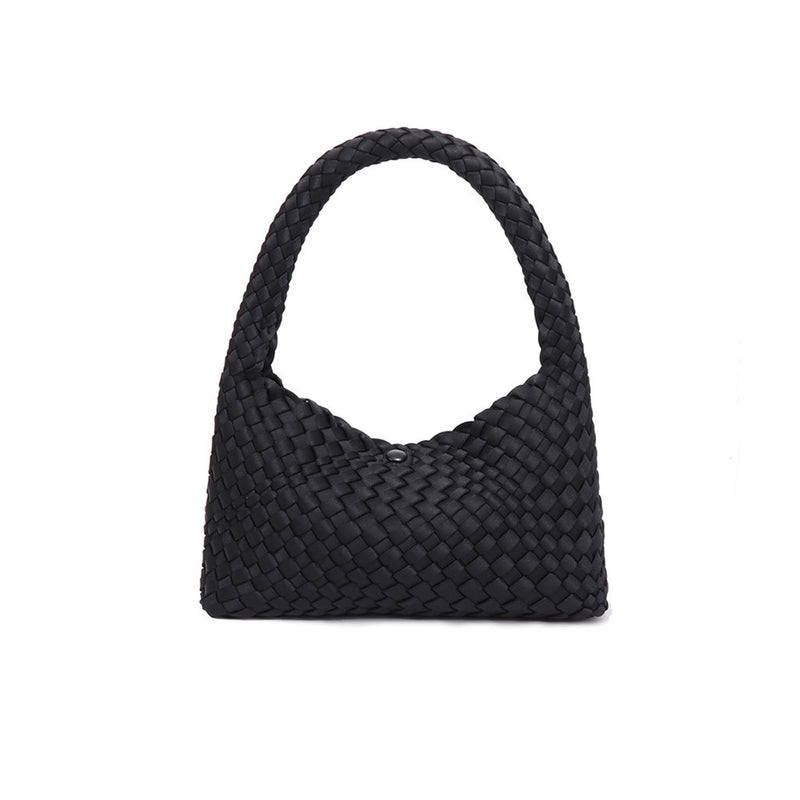 Monochromatic Pouch Top Handle Magnetic Closure Woven Shoulder Bag