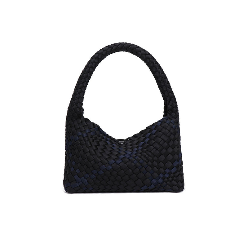 Monochromatic Pouch Top Handle Magnetic Closure Woven Shoulder Bag