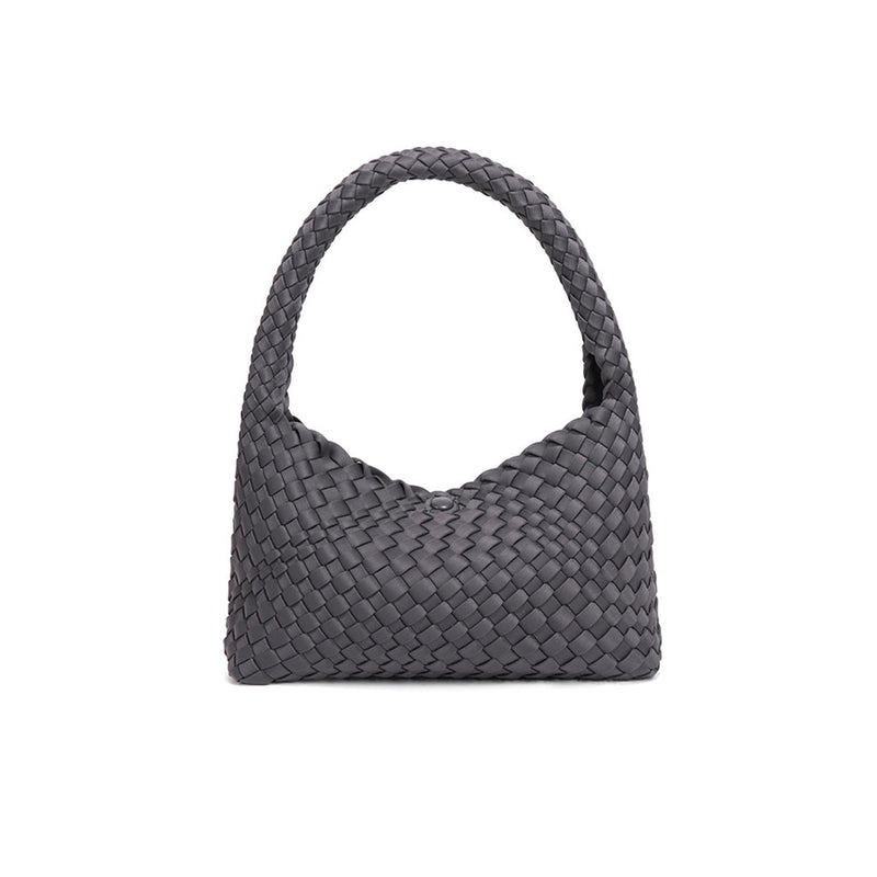 Monochromatic Pouch Top Handle Magnetic Closure Woven Shoulder Bag