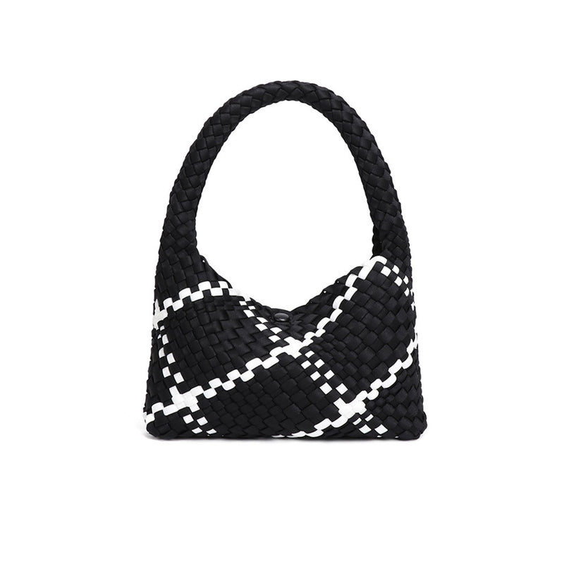 Monochromatic Pouch Top Handle Magnetic Closure Woven Shoulder Bag