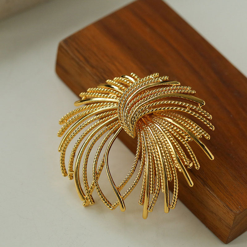 NEW AGE MAGIC 18K Gold Plated Glossy Textured Fireworks Brooch