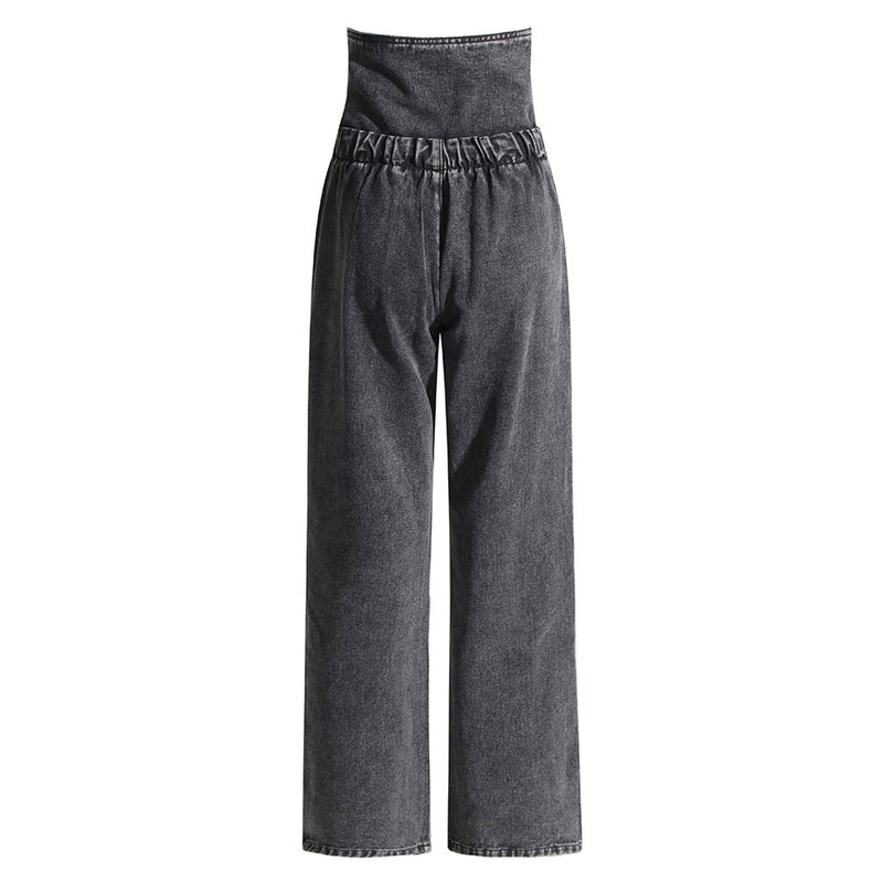 Offbeat High Rise Zip Front Double Waist Bow Tie Wide Leg Denim Jeans