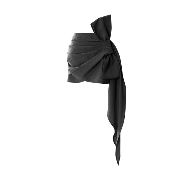 Offbeat Oversized Bow Draped Pleated High Waist Bodycon Micro Mini Skirt