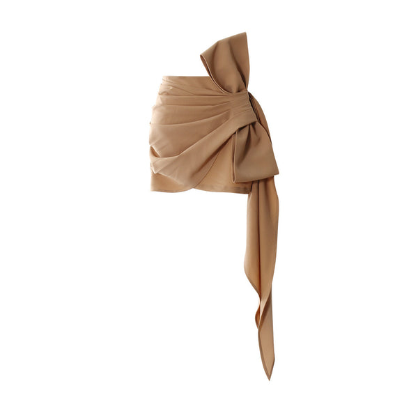 Offbeat Oversized Bow Draped Pleated High Waist Bodycon Micro Mini Skirt