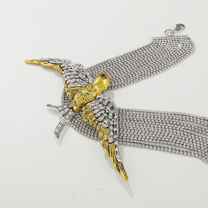 Opulent Crystal Exaggerated Bird Layered Tennis Choker Necklace