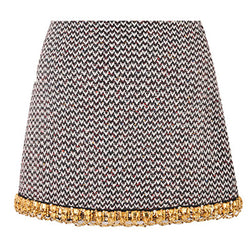 Opulent High Waist Rhinestone Trim Wool Blend Multicolored Tweed Mini Skirt