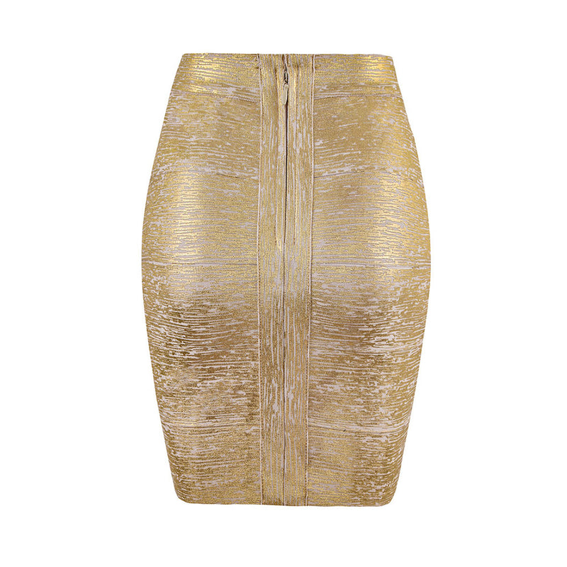 Opulent Metallic Solid High Waist Bodycon Bandage Mini Pencil Skirt