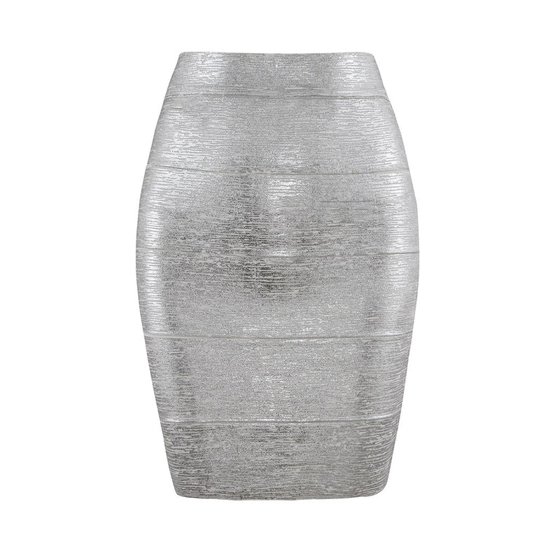 Opulent Metallic Solid High Waist Bodycon Bandage Mini Pencil Skirt