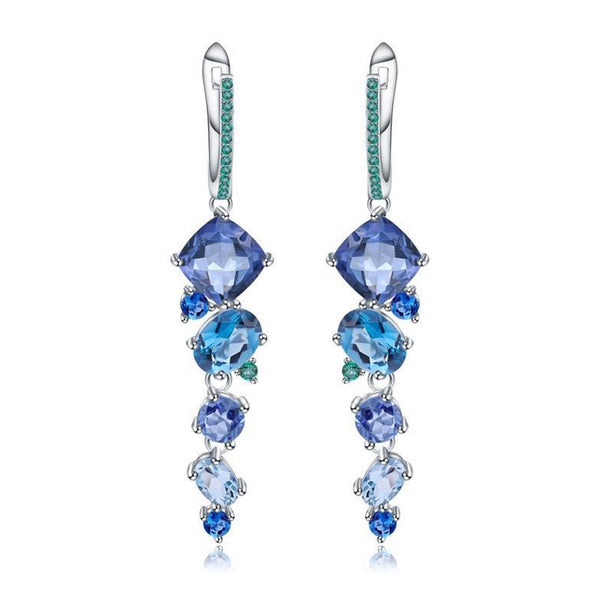 Opulent Mixed Shaped Swiss Blue Topaz Mystic Quartz Drop Earrings