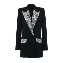 Opulent Rhinestone Lapel Collar Long Sleeve Double Breasted Tailored Blazer