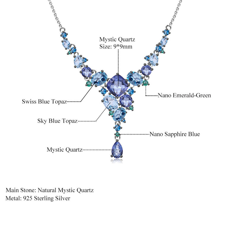 Opulent Swiss Blue Topaz Mystic Quartz Pendant Statement Necklace