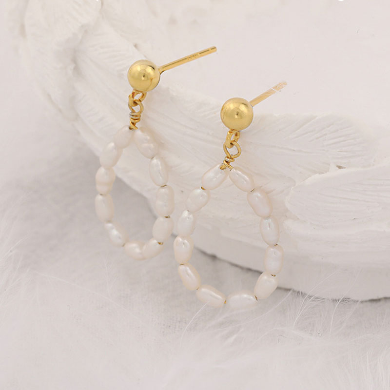 Opulent Two Tone Sterling Silver Plated Baroque Pearl Hoop Drop Earrings