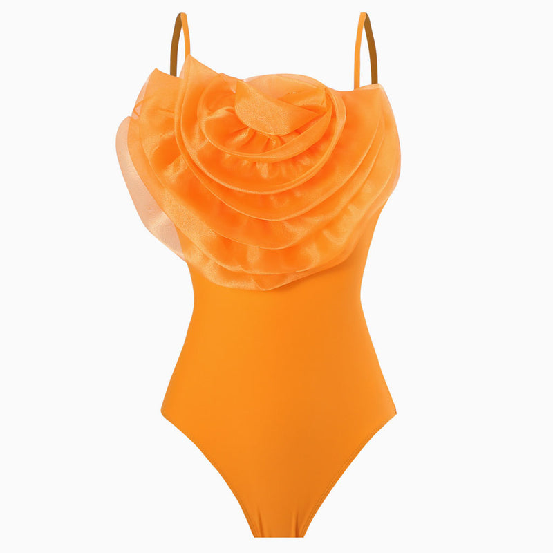 Oversized 3D Rosette Applique Moderate Spaghetti String One Piece Swimsuit