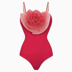 Oversized 3D Rosette Applique Moderate Spaghetti String One Piece Swimsuit