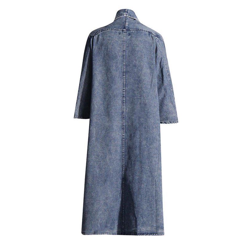 Oversized Shawl Collar Batwing Sleeve Cargo Pocket Denim Duster Jacket