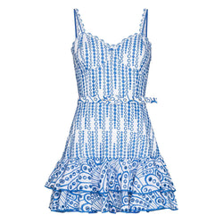 Pretty Scalloped Sweetheart Cami Smocked Belted Tiered Broderie Anglaise Mini Sundress