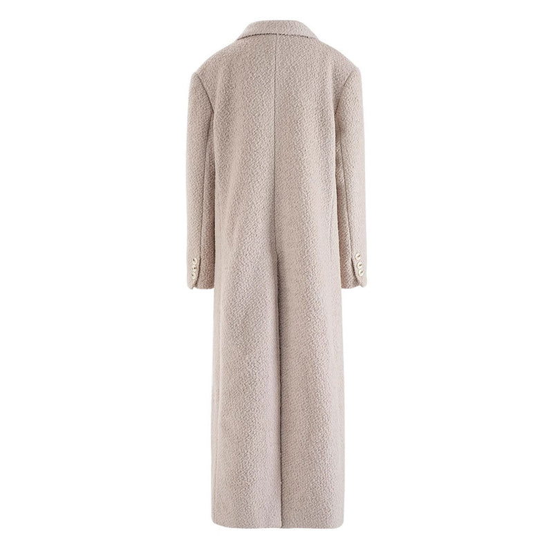 Quiet Luxury Lapel Double Breasted Strong Shoulder Long Boucle Woolen Coat