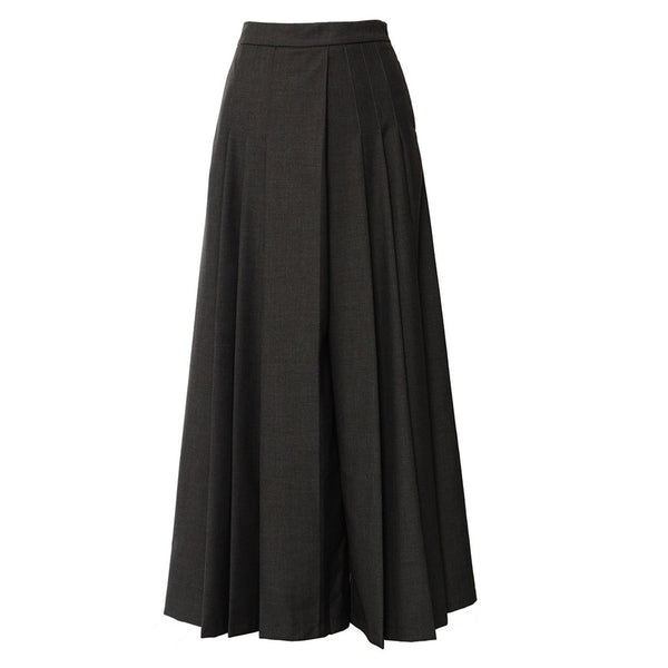 Rebellious Solid High Waist Pintuck Detail Pleated Wide Leg Twill Skirt Pants