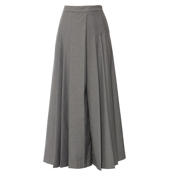 Rebellious Solid High Waist Pintuck Detail Pleated Wide Leg Twill Skirt Pants