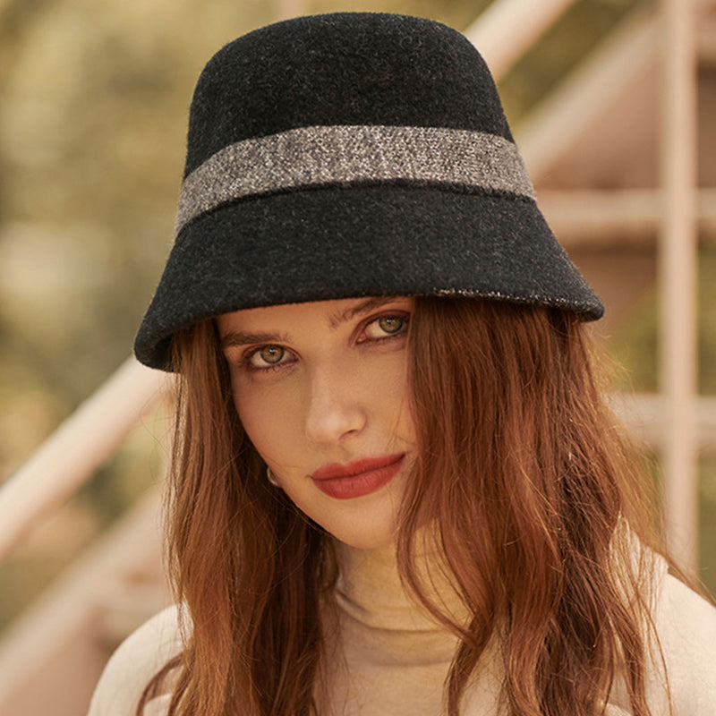 Refine Contrast Stripe Pattern Winter Wool Blend Bucket Hat