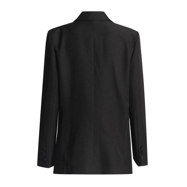 Retro Contrast Rosette Lapel Collar Button Up Long Sleeve Oversized Blazer