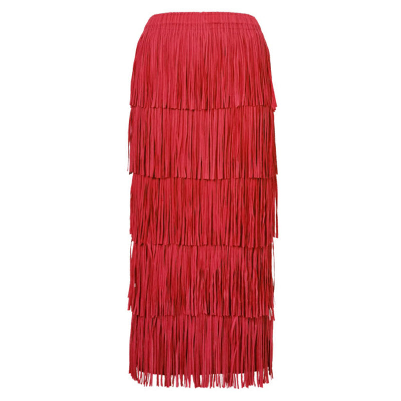 Retro Gatsby Solid Color High Waist Layered Tassel Pleated Midi Skirt