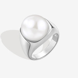 Rhodium Plated Sterling Silver Sphere Freshwater Pearl Dome Ring