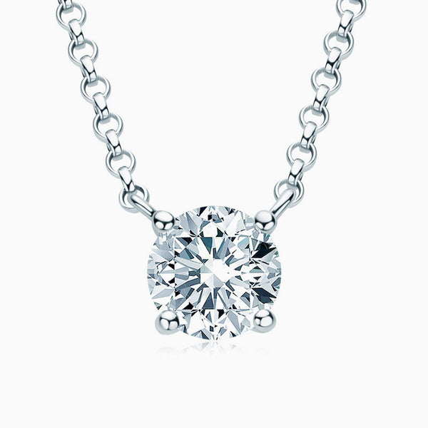 Rolo Chain Sterling Sliver Solitaire 1CT Moissanite Pendant Necklace